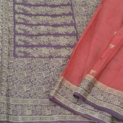 Sanskriti Vintage Purple Sarees Pure Silk Embroidered Woven Sari Craft Sustainable Fabric