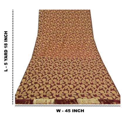 Sanskriti Vintage Dark Red Sarees Pure Organza Silk Handmade Woven Sari Sustainable Fabric