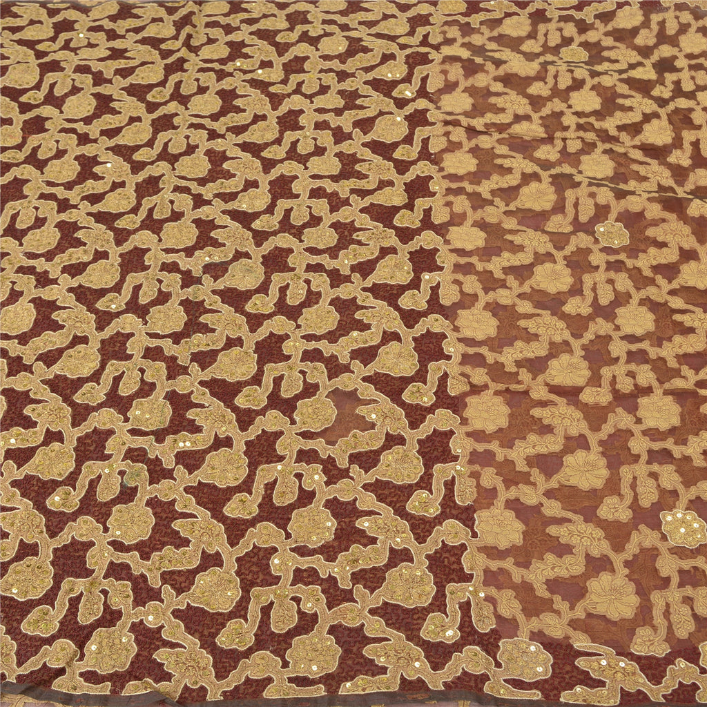 Sanskriti Vintage Dark Red Sarees Pure Organza Silk Handmade Woven Sari Sustainable Fabric