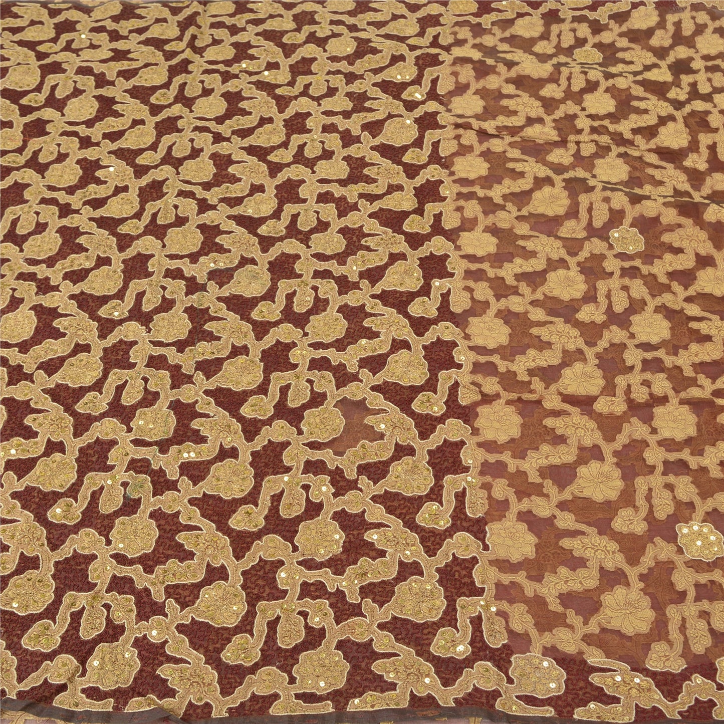 Sanskriti Vintage Dark Red Sarees Pure Organza Silk Handmade Woven Sari Sustainable Fabric