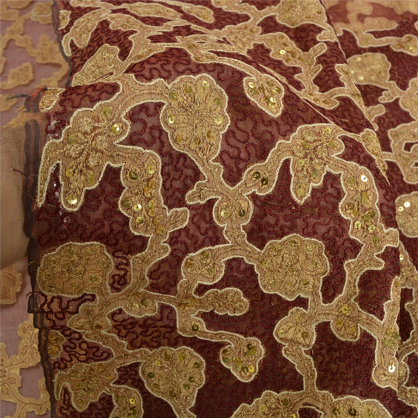 Sanskriti Vintage Dark Red Sarees Pure Organza Silk Handmade Woven Sari Sustainable Fabric