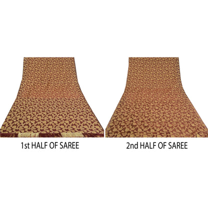 Sanskriti Vintage Dark Red Sarees Pure Organza Silk Handmade Woven Sari Sustainable Fabric