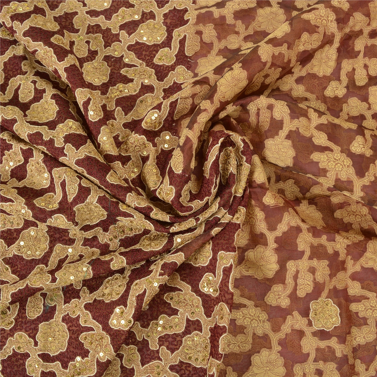 Sanskriti Vintage Dark Red Sarees Pure Organza Silk Handmade Woven Sari Sustainable Fabric