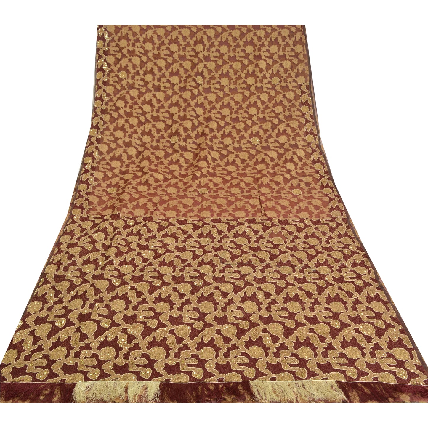 Sanskriti Vintage Dark Red Sarees Pure Organza Silk Handmade Woven Sari Sustainable Fabric