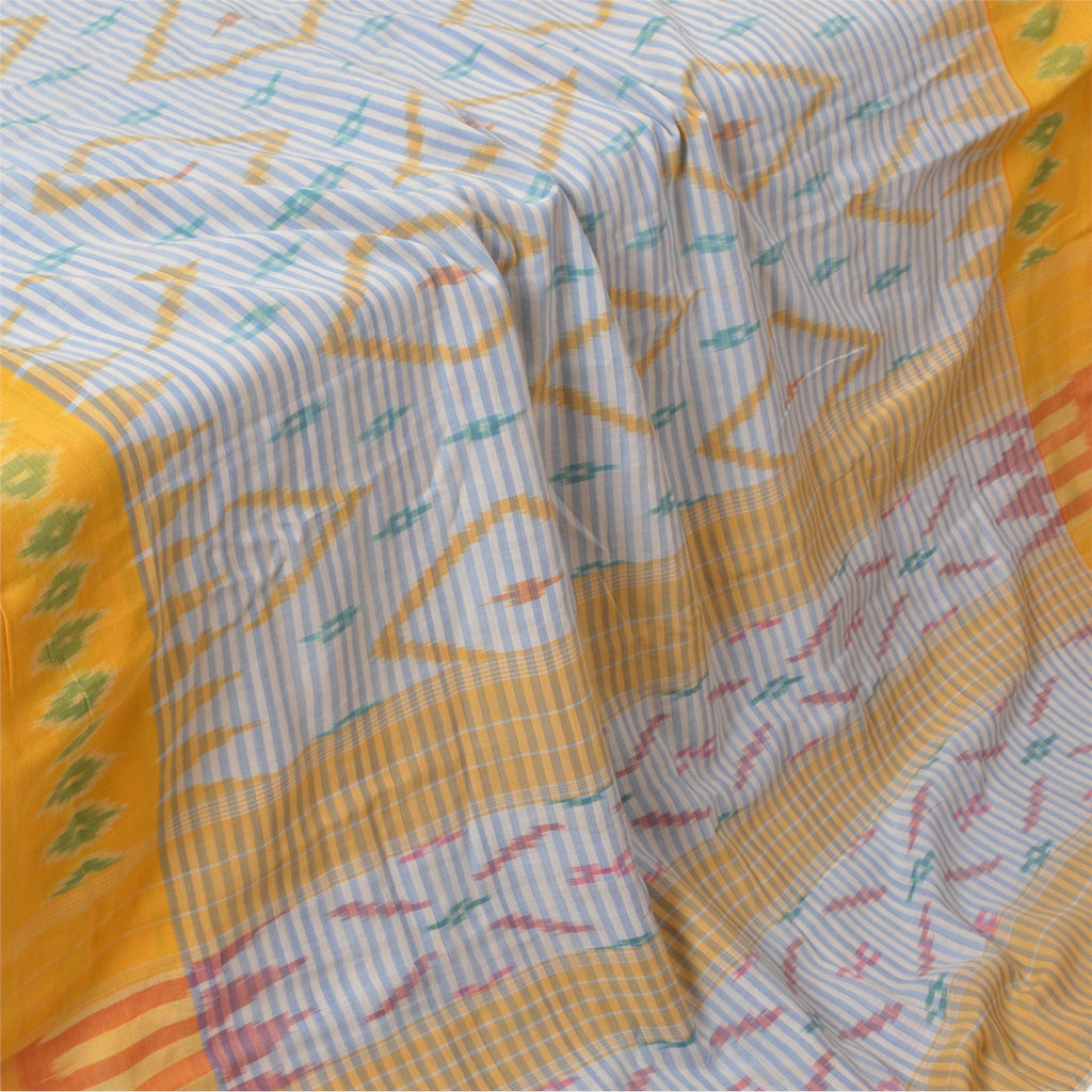 Sanskriti Vintage Sambalpuri Ikat Sarees Handwoven Pure Cotton Sari 5 YD Sustainable Fabric