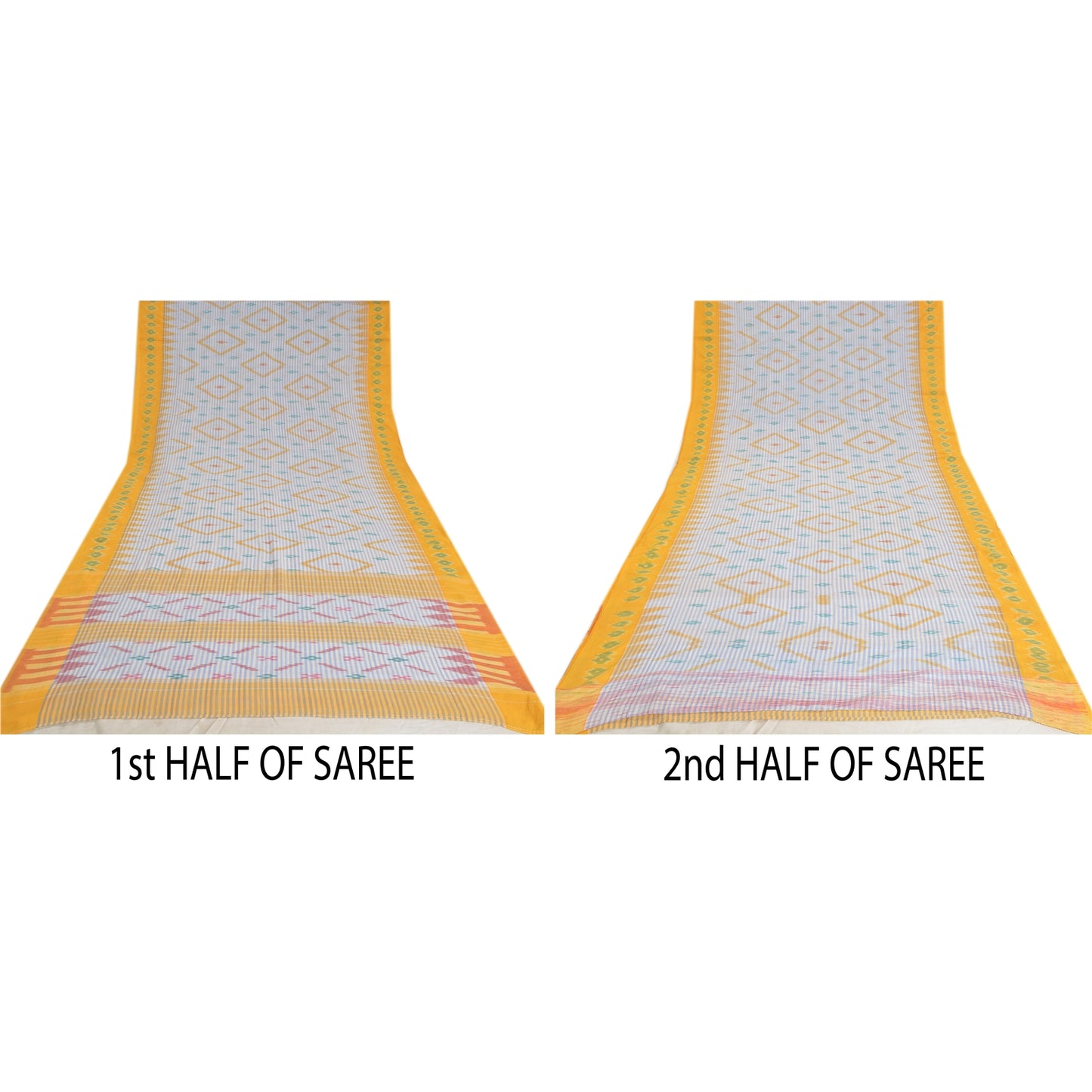 Sanskriti Vintage Sambalpuri Ikat Sarees Handwoven Pure Cotton Sari 5 YD Sustainable Fabric