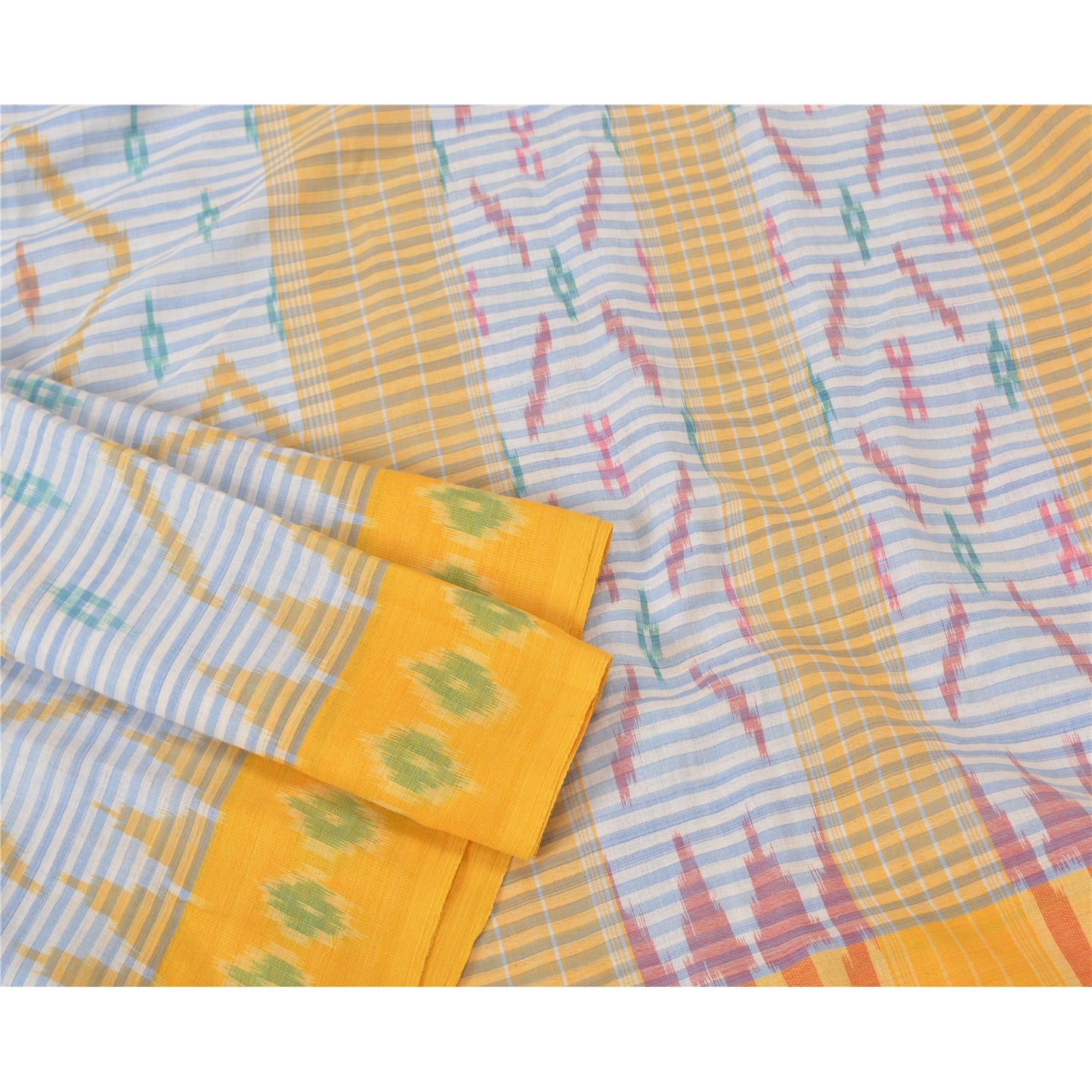 Sanskriti Vintage Sambalpuri Ikat Sarees Handwoven Pure Cotton Sari 5 YD Sustainable Fabric