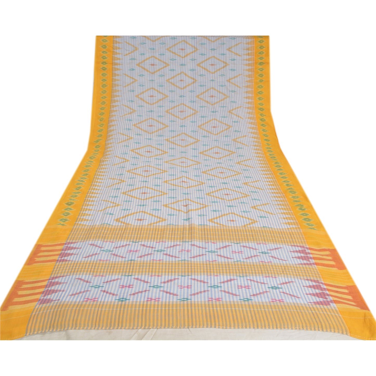 Sanskriti Vintage Sambalpuri Ikat Sarees Handwoven Pure Cotton Sari 5 YD Sustainable Fabric