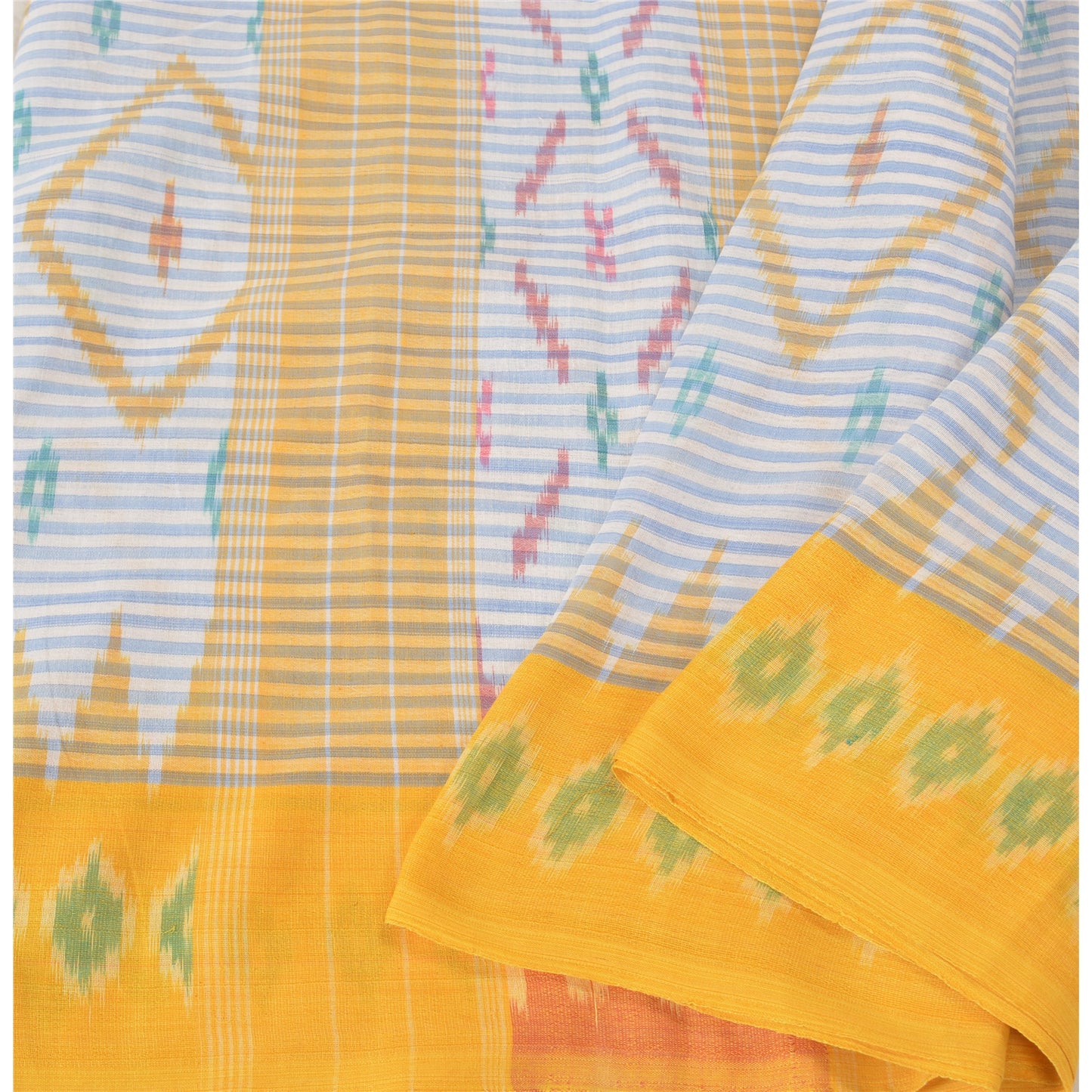 Sanskriti Vintage Sambalpuri Ikat Sarees Handwoven Pure Cotton Sari 5 YD Sustainable Fabric