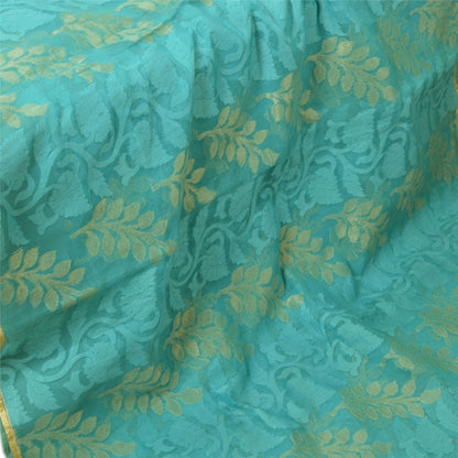 Sanskriti Vintage Blå Indiske Sarees Netvævet Sari 5 Yard Håndværksmæssigt Bæredygtigt Stoff