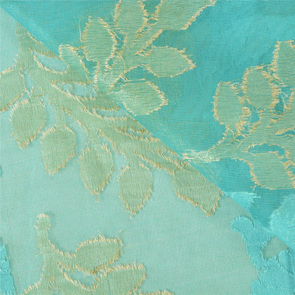 Sanskriti Vintage Blå Indiske Sarees Netvævet Sari 5 Yard Håndværksmæssigt Bæredygtigt Stoff