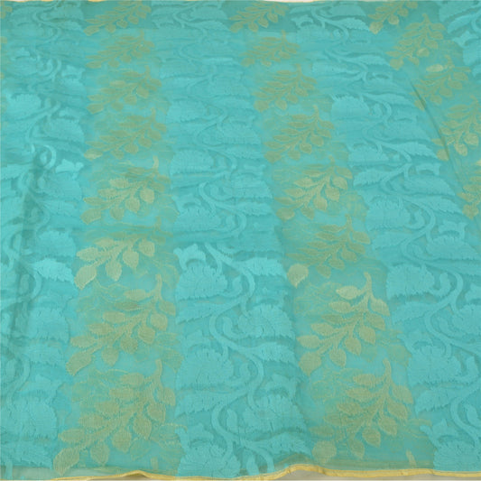 Sanskriti Vintage Blå Indiske Sarees Netvævet Sari 5 Yard Håndværksmæssigt Bæredygtigt Stoff