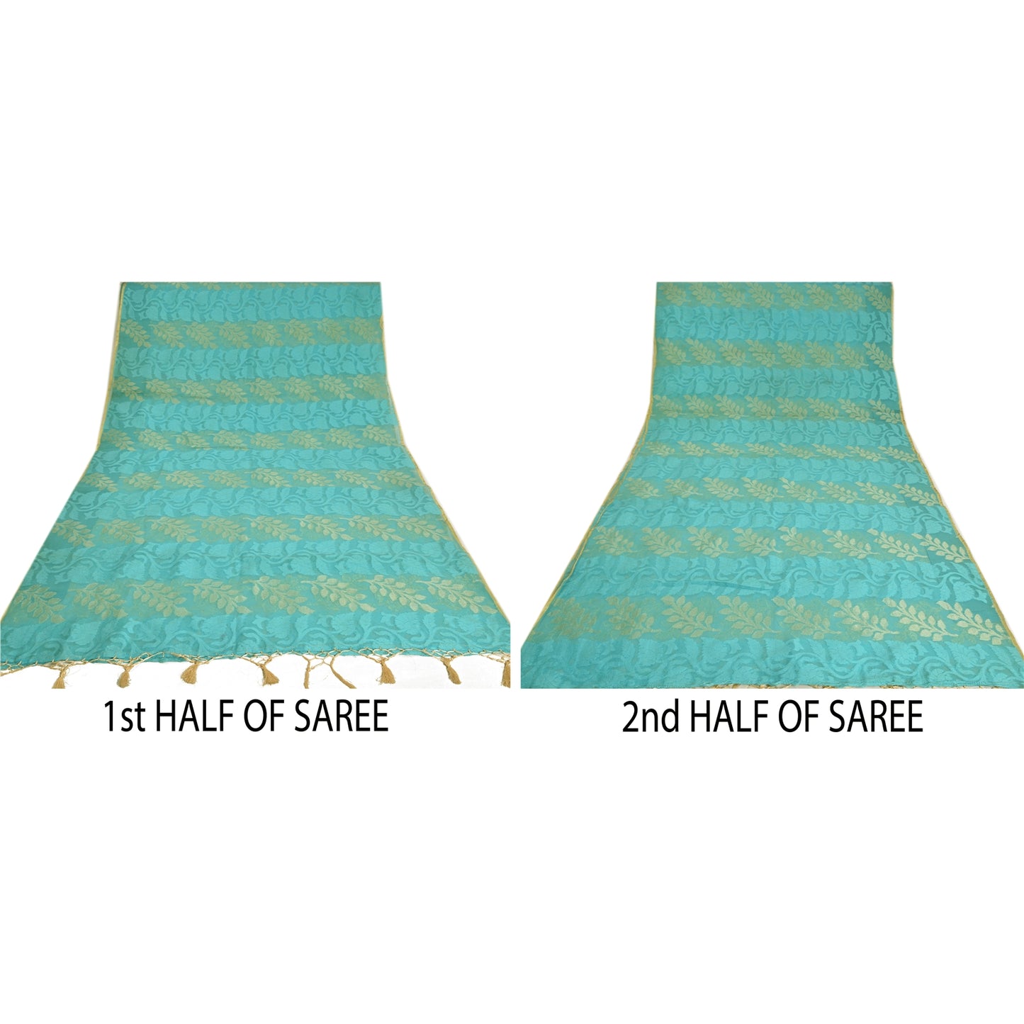 Sanskriti Vintage Blå Indiske Sarees Netvævet Sari 5 Yard Håndværksmæssigt Bæredygtigt Stoff