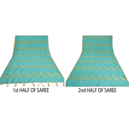 Sanskriti Vintage Blå Indiske Sarees Netvævet Sari 5 Yard Håndværksmæssigt Bæredygtigt Stoff