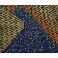 Sanskriti Vintage Blue Sarees Pure Crepe Silk Hand Beaded Kantha Sari Fabric