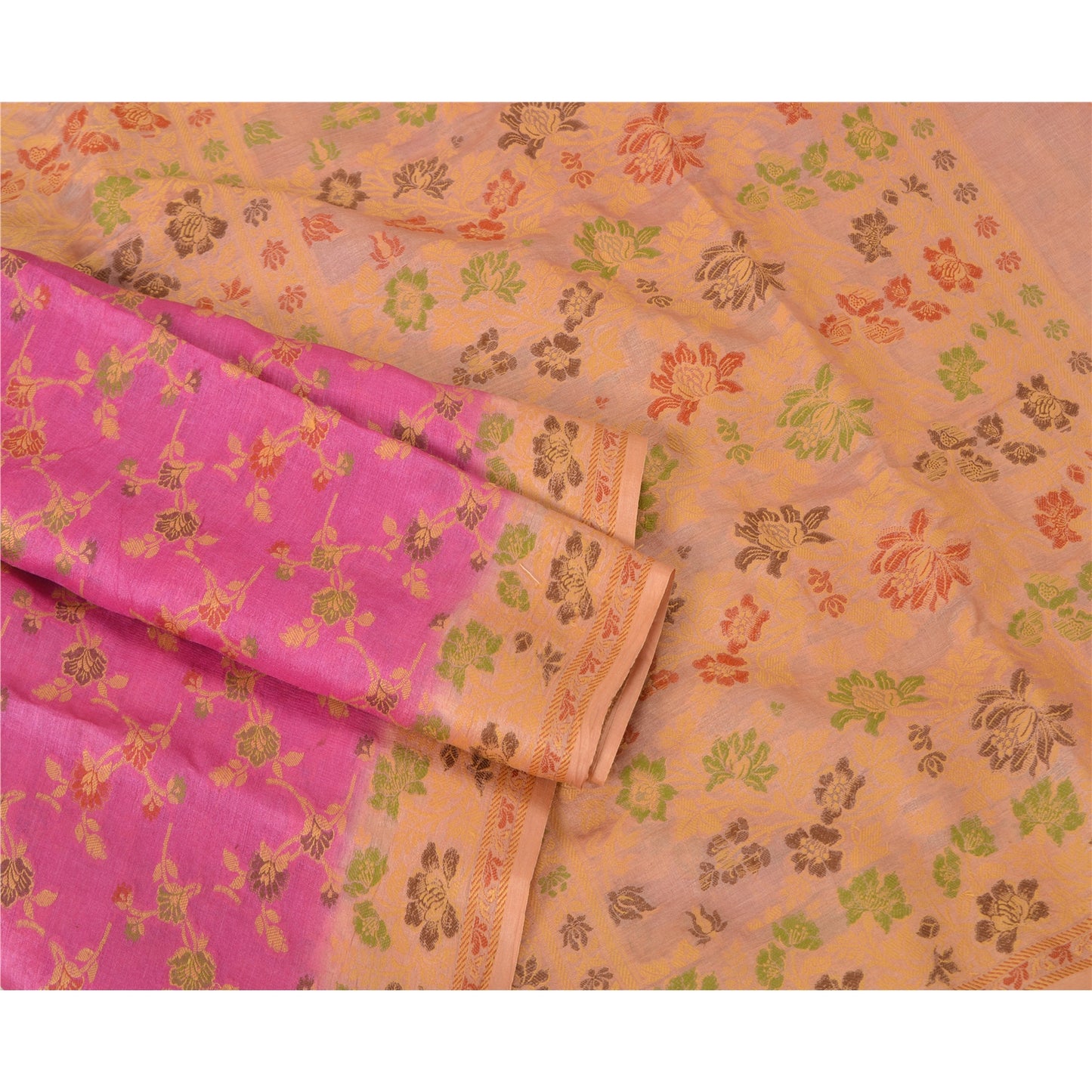 Sanskriti Vintage Pink Sarees 100% Pure Silk Woven Premium Sari Craft Sustainable Fabric
