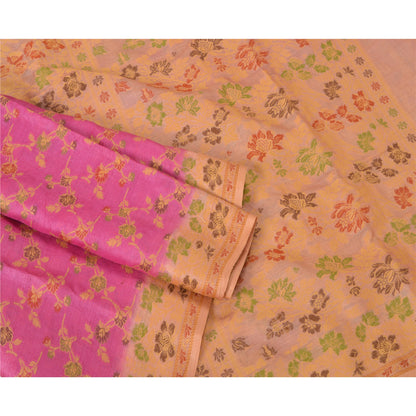 Sanskriti Vintage Pink Sarees 100% Pure Silk Woven Premium Sari Craft Sustainable Fabric