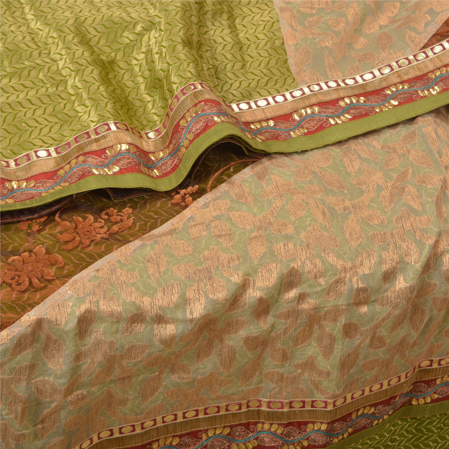 Sanskriti Vintage Sarees Art Silk Embroidered Woven Cultural Sari Craft Sustainable Fabric