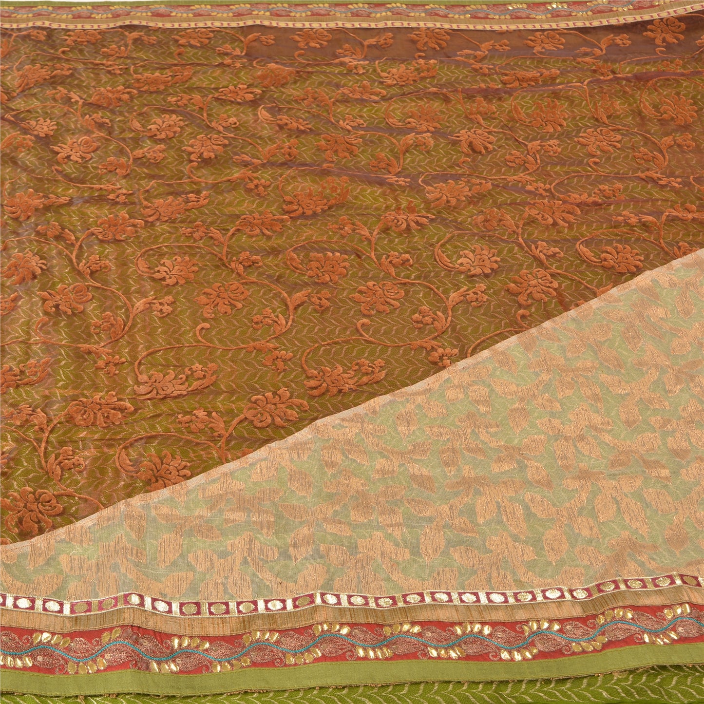 Sanskriti Vintage Sarees Art Silk Embroidered Woven Cultural Sari Craft Sustainable Fabric