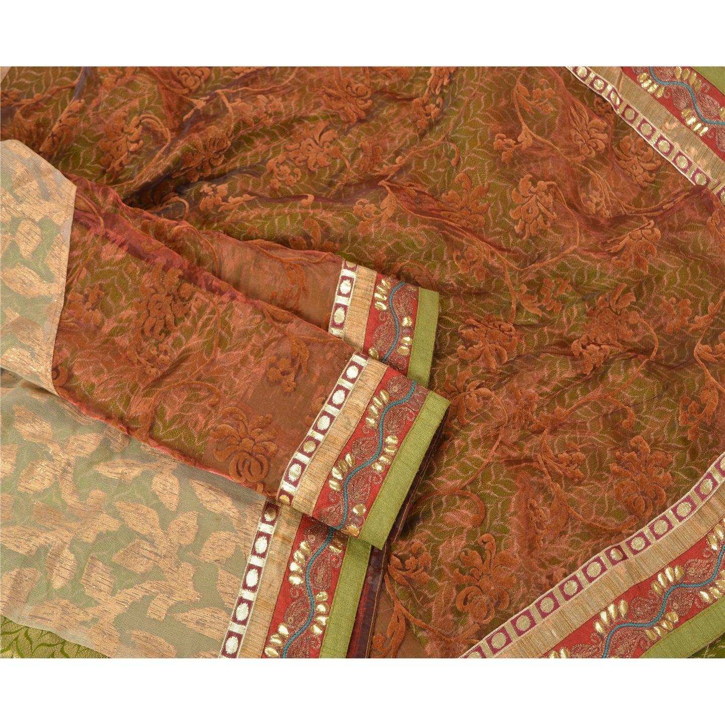 Sanskriti Vintage Sarees Art Silk Embroidered Woven Cultural Sari Craft Sustainable Fabric
