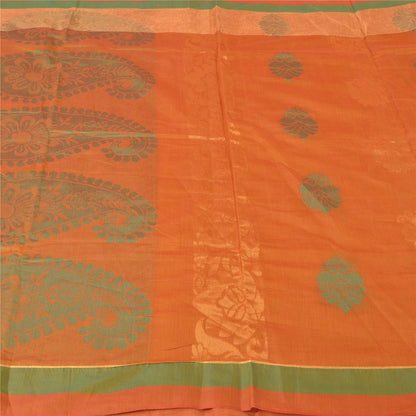 Sanskriti Vintage Orange Sarees 100% Pure Silk Woven Premium Sari Craft Sustainable Fabric