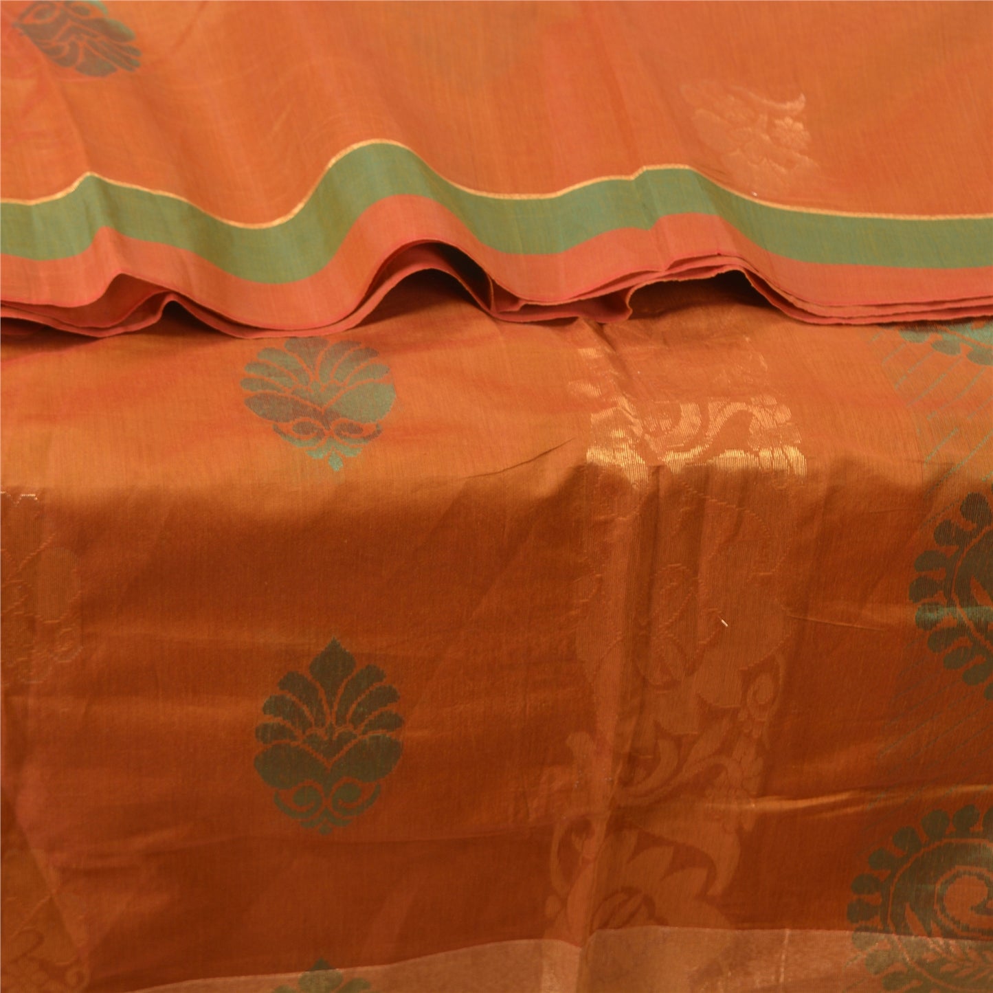Sanskriti Vintage Orange Sarees 100% Pure Silk Woven Premium Sari Craft Sustainable Fabric