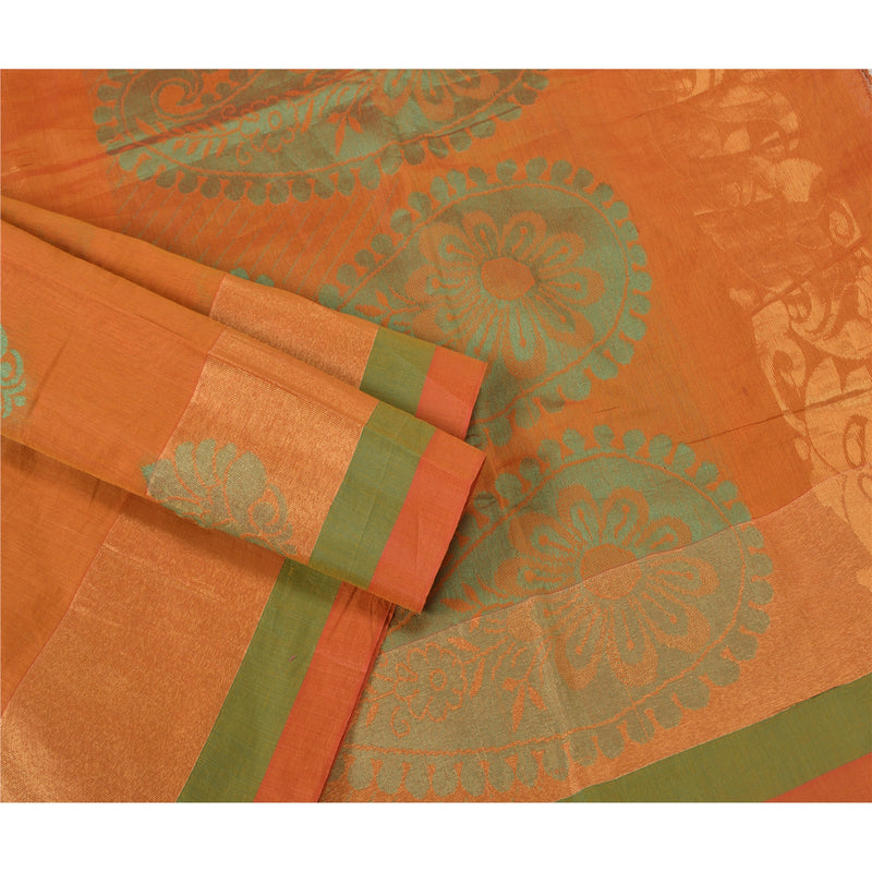 Sanskriti Vintage Orange Sarees 100% Ren Silke Vævet Premium Sari Håndværk Bæredygtigt Stoff