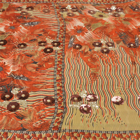 Сари Санскрити Винтаж Оранжевый Жоржетт Ручная работа Бисер Премиум Сари Экологичная Ткань