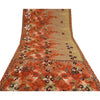 Sanskriti Vintage Orange Georgette Sari Fabric: Hand-Beaded Floral Design, 5yd Add-Elegance to Table Linen, Curtains, or Cushions