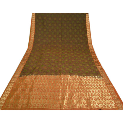 Sanskriti Vintage Dark Red Sarees 100% Pure Silk Woven Premium Sari Craft Sustainable Fabric