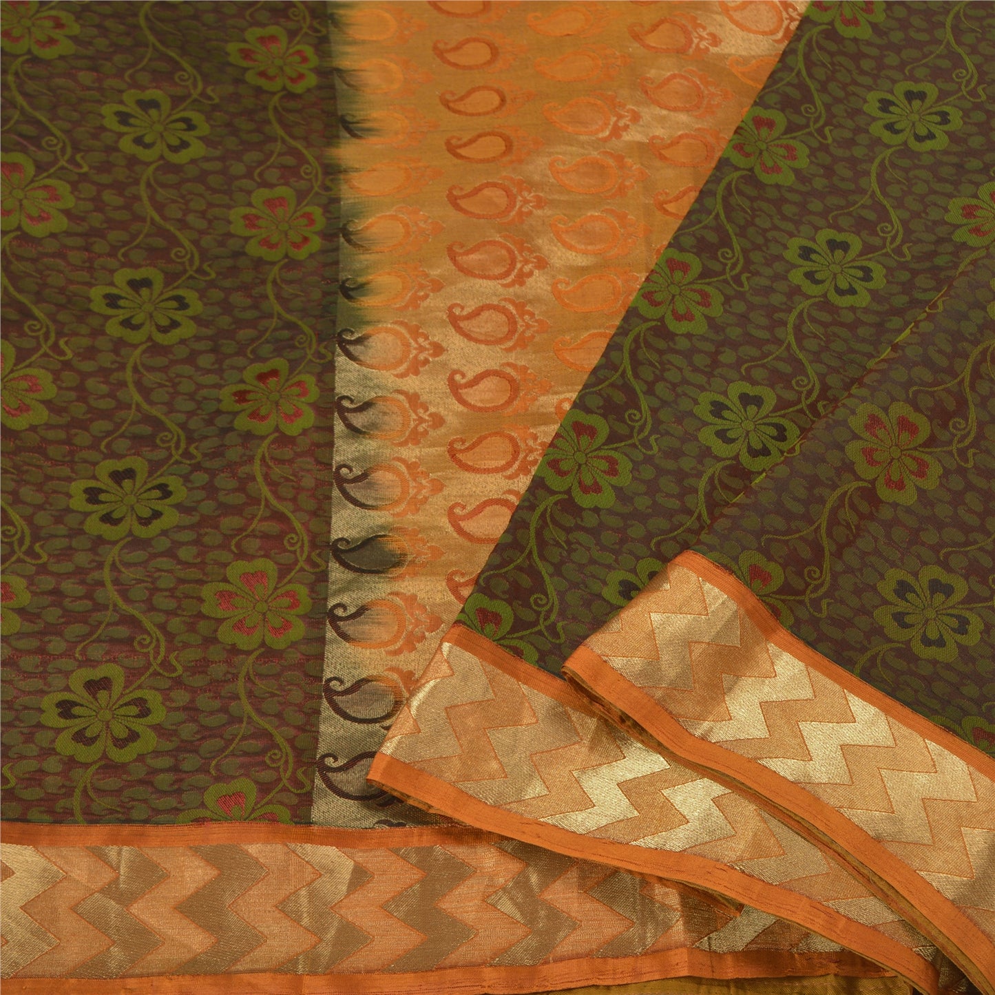 Sanskriti Vintage Dark Red Sarees 100% Pure Silk Woven Premium Sari Craft Sustainable Fabric