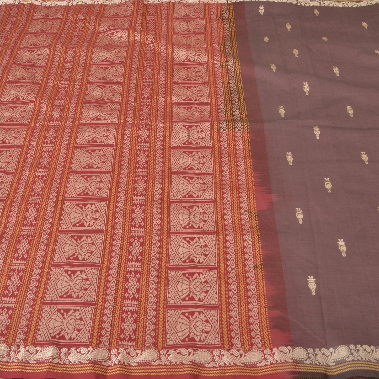 Sanskriti Vintage Purple Sarees Blend Cotton Hand-Woven Premium Sari Sustainable Fabric
