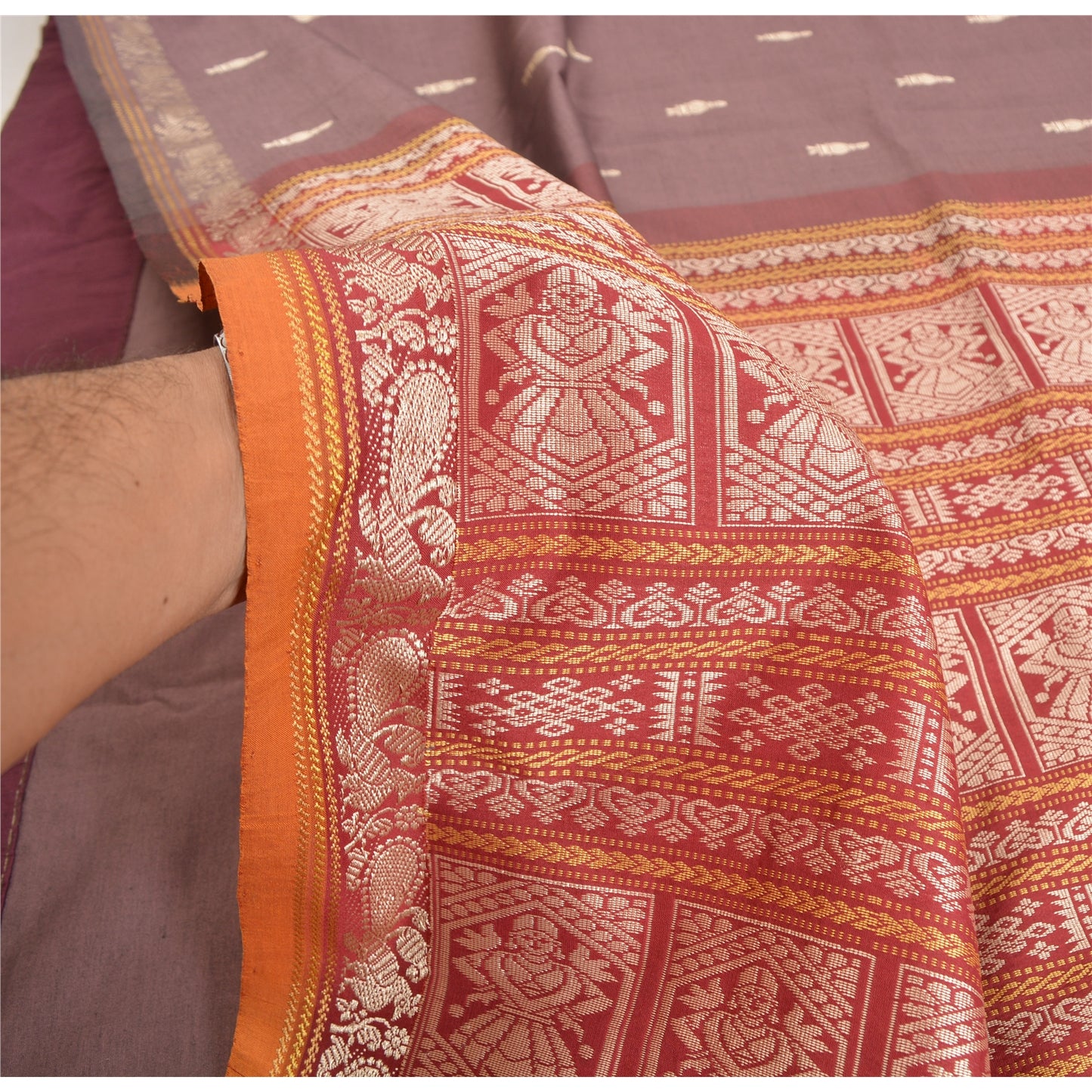 Sanskriti Vintage Purple Sarees Blend Cotton Hand-Woven Premium Sari Sustainable Fabric