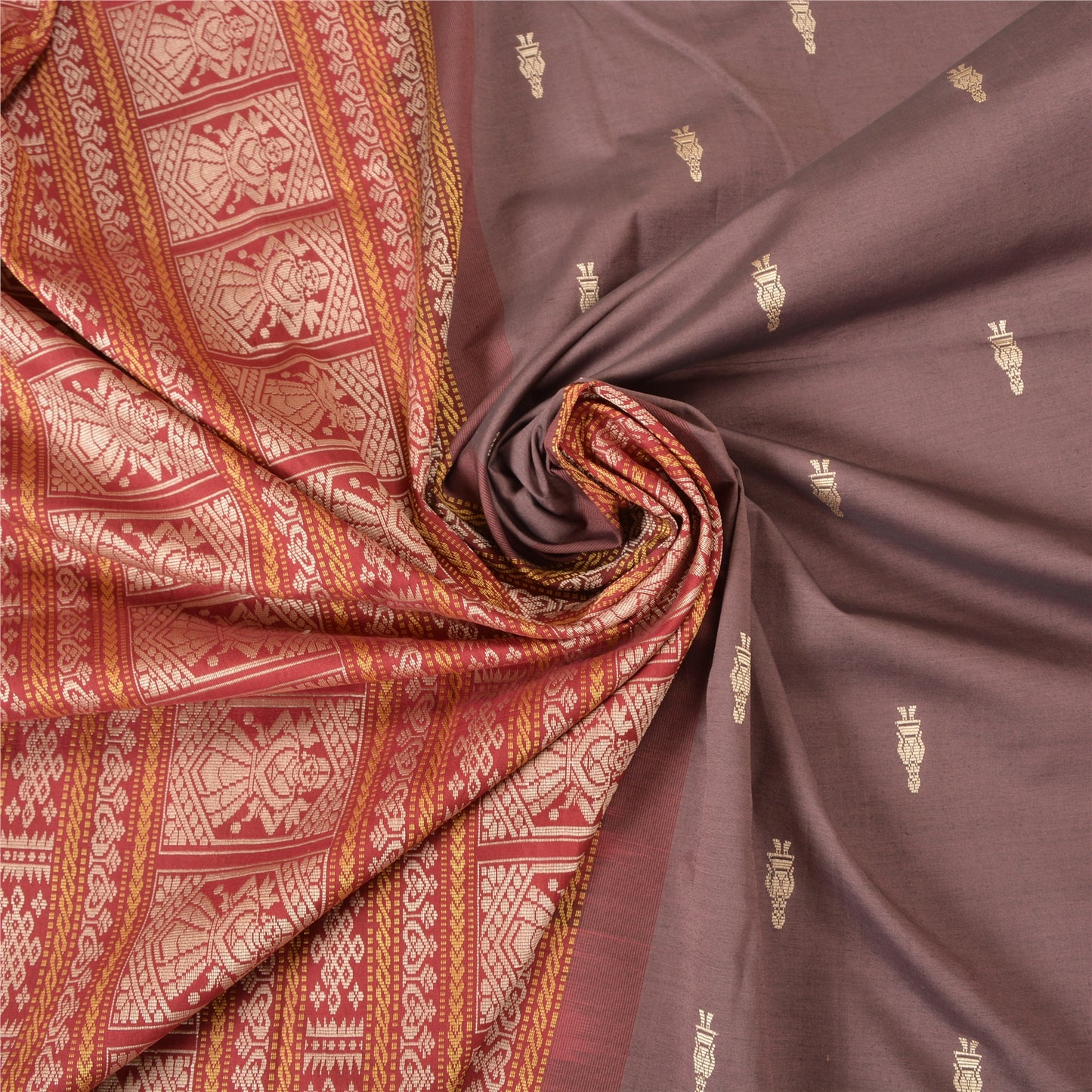 Sanskriti Vintage Purple Sarees Blend Cotton Hand-Woven Premium Sari Sustainable Fabric