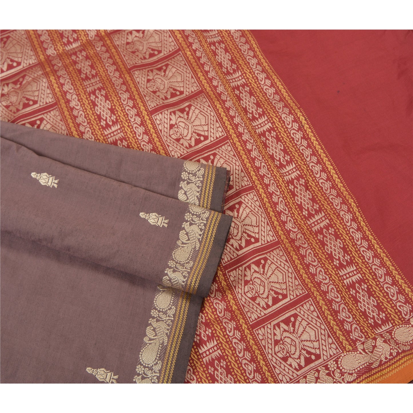 Sanskriti Vintage Purple Sarees Blend Cotton Hand-Woven Premium Sari Sustainable Fabric