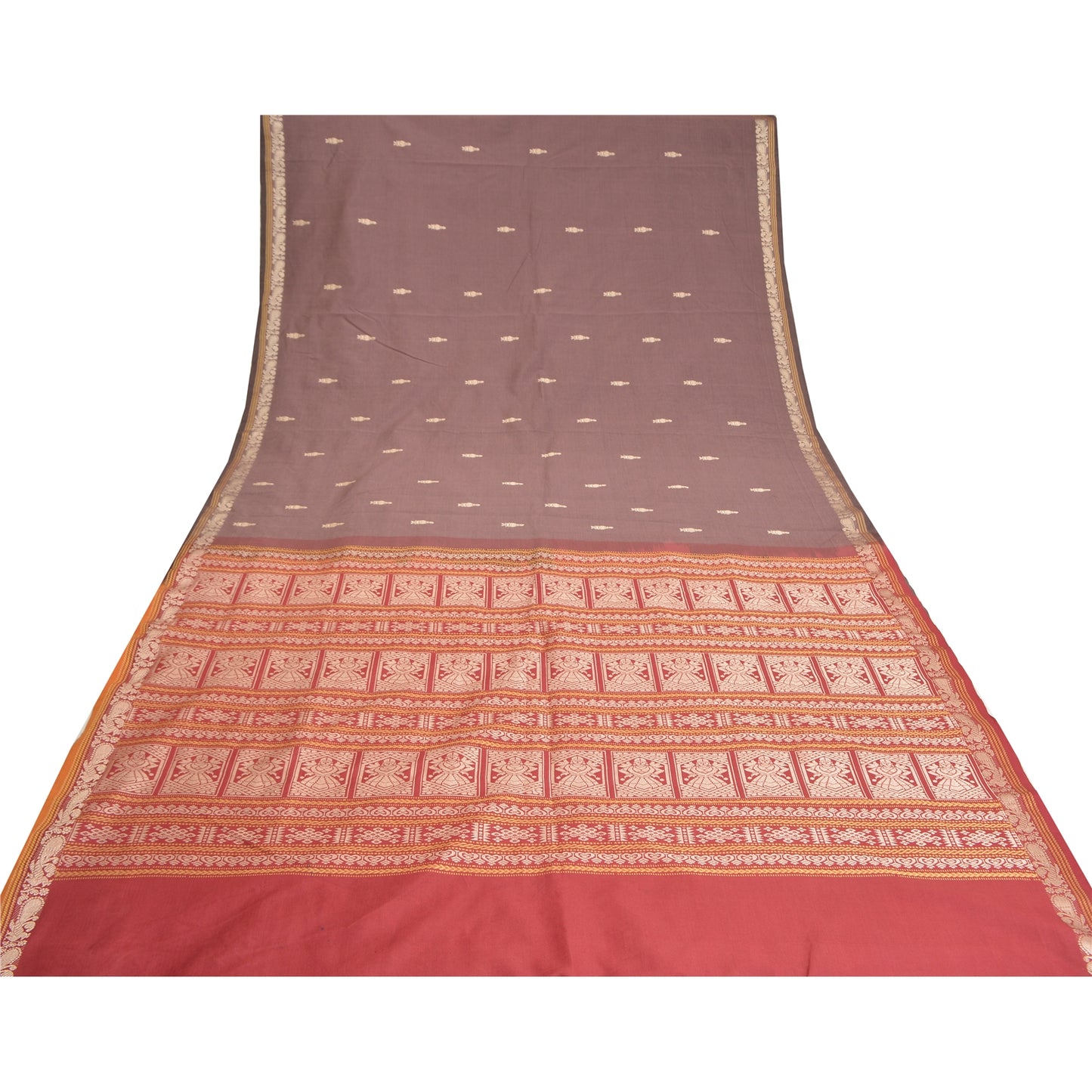 Sanskriti Vintage Purple Sarees Blend Cotton Hand-Woven Premium Sari Sustainable Fabric