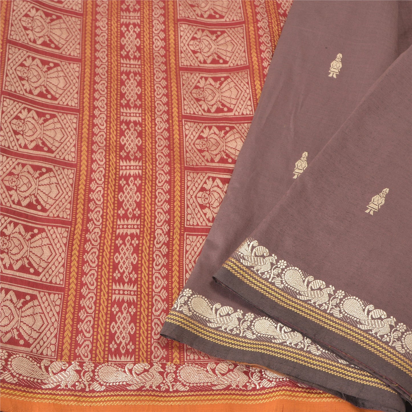 Sanskriti Vintage Purple Sarees Blend Cotton Hand-Woven Premium Sari Sustainable Fabric