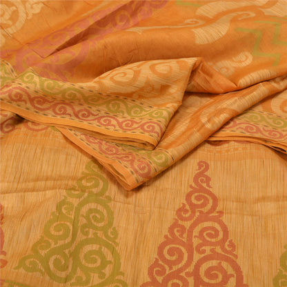 Sanskriti Vintage Saffron Indian Sarees 100% Pure Silk Woven Sari Craft Sustainable Fabric