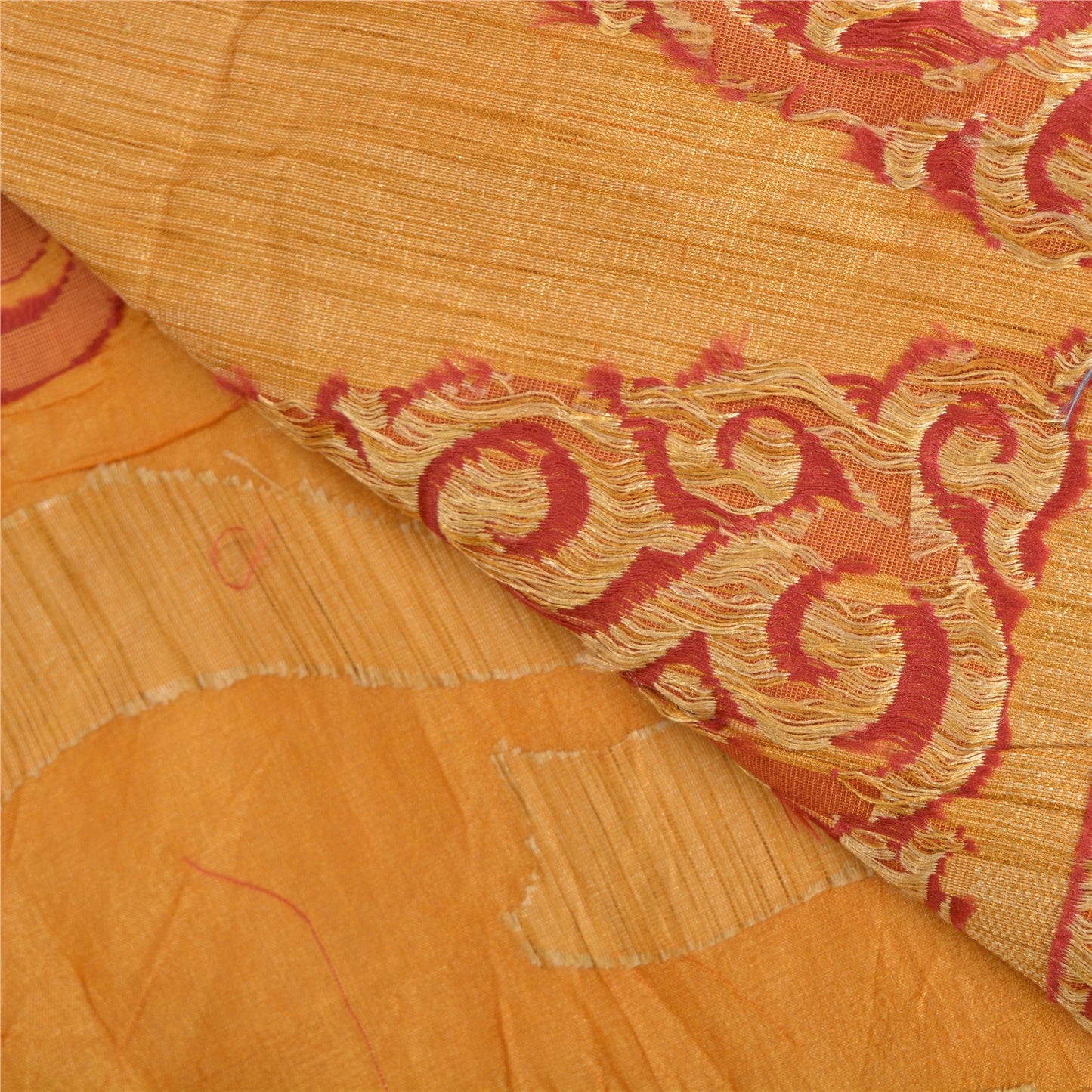 Sanskriti Vintage Saffron Indian Sarees 100% Pure Silk Woven Sari Craft Sustainable Fabric