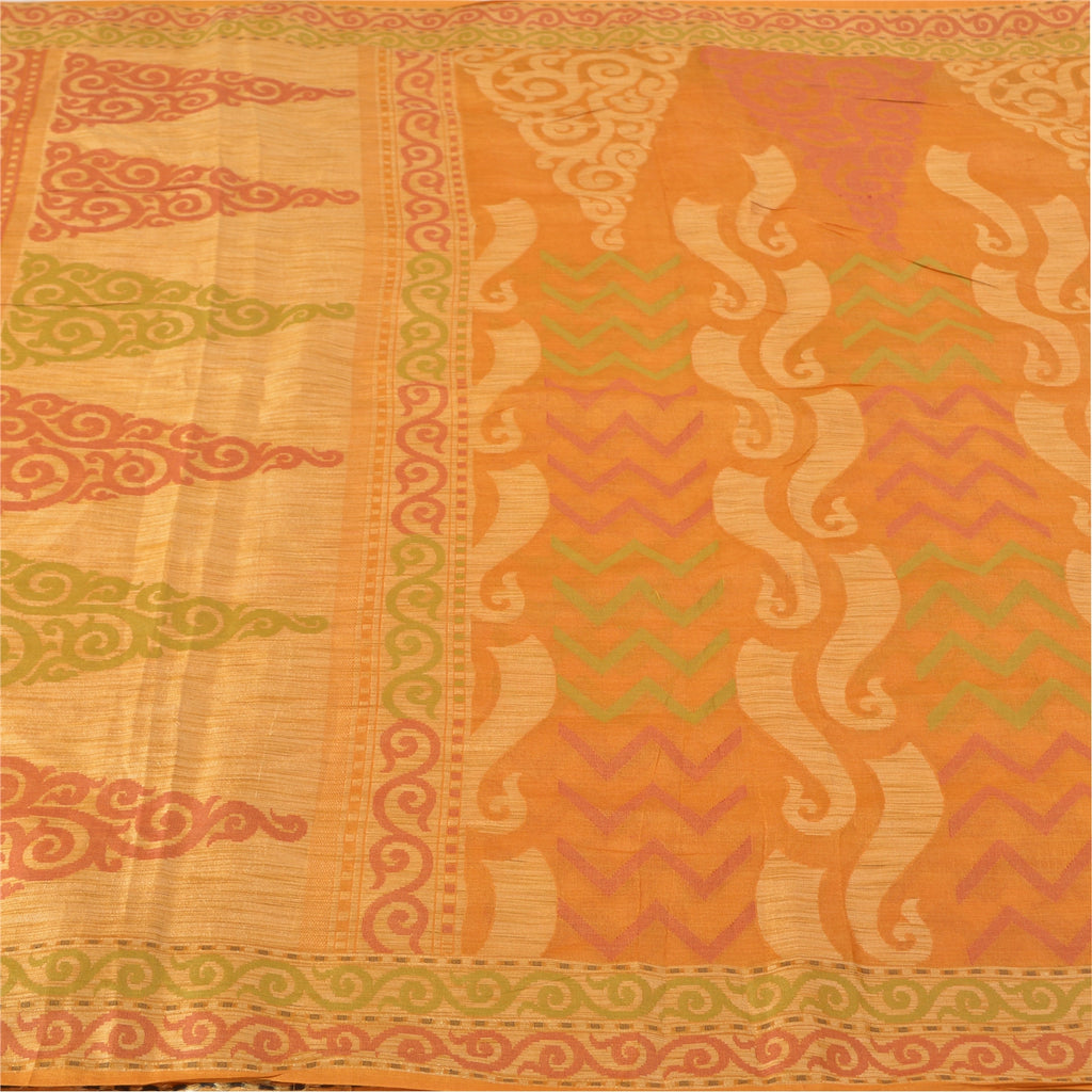 Sanskriti Vintage Saffron Indian Sarees 100% Pure Silk Woven Sari Craft Sustainable Fabric