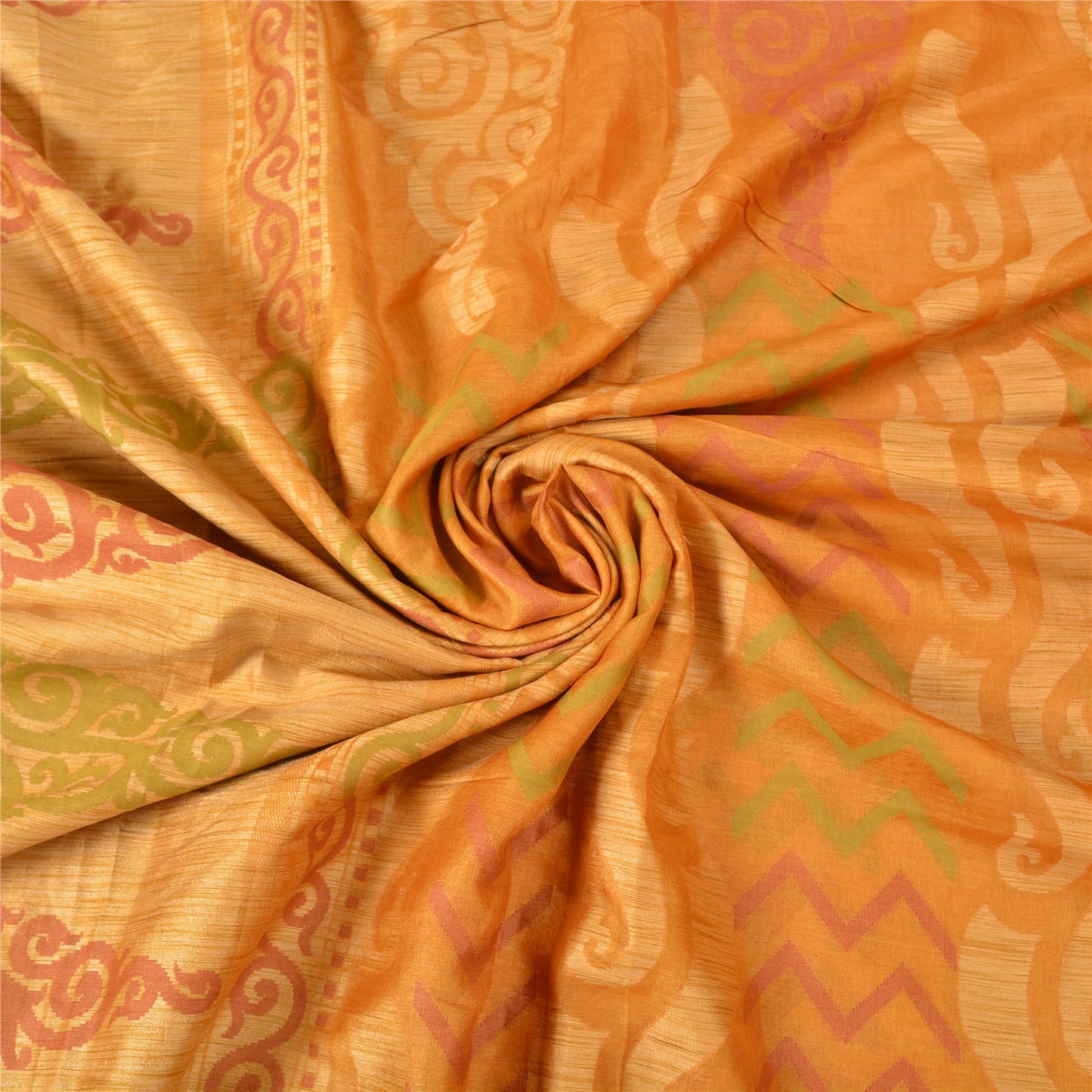 Sanskriti Vintage Saffron Indian Sarees 100% Pure Silk Woven Sari Craft Sustainable Fabric