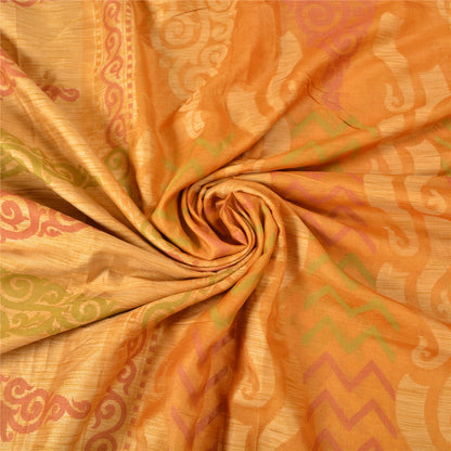 Sanskriti Vintage Saffron Indian Sarees 100% Pure Silk Woven Sari Craft Sustainable Fabric