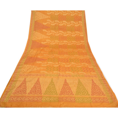 Sanskriti Vintage Saffron Indian Sarees 100% Pure Silk Woven Sari Craft Sustainable Fabric