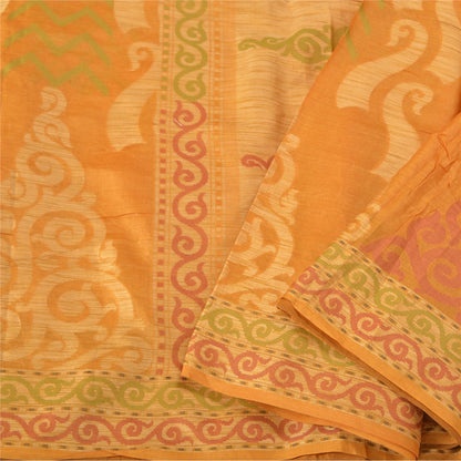 Sanskriti Vintage Saffron Indian Sarees 100% Pure Silk Woven Sari Craft Sustainable Fabric