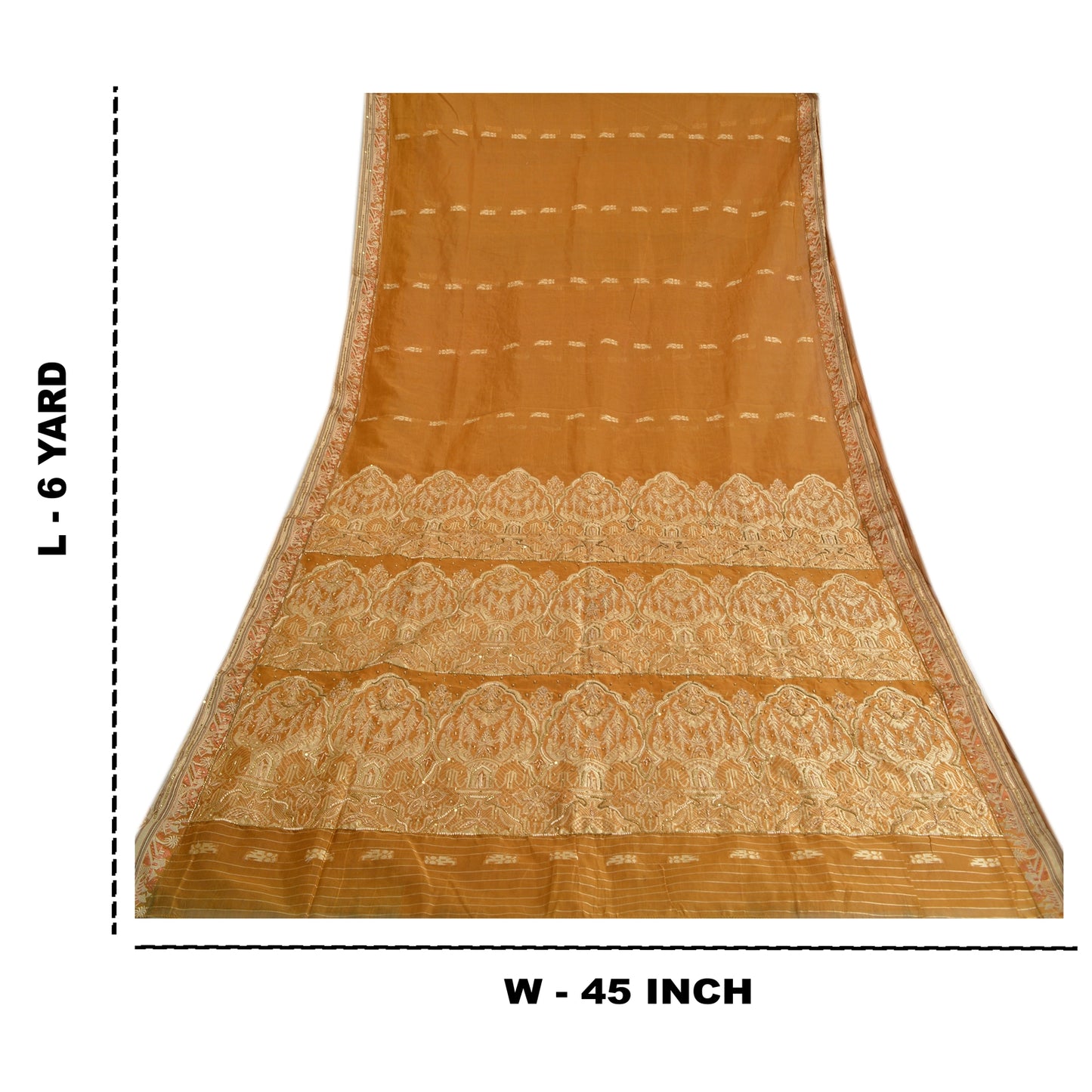 Sanskriti Vintage Saffron Sarees Blend Silk Hand Beaded Woven Ethnic Sari Sustainable Fabric