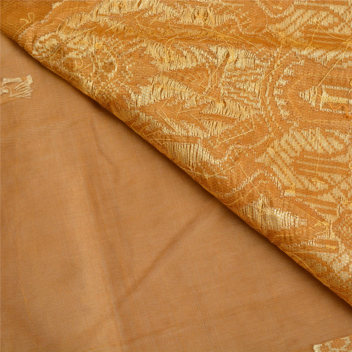 Sanskriti Vintage Saffron Sarees Blend Silk Hand Beaded Woven Ethnic Sari Sustainable Fabric