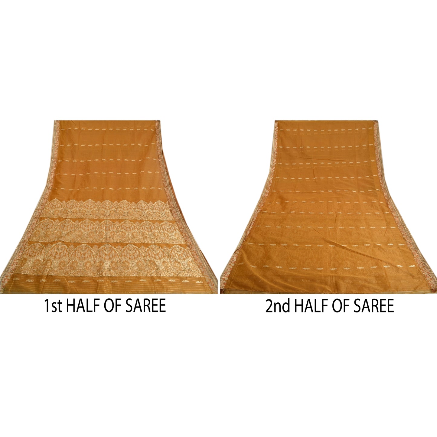 Sanskriti Vintage Saffron Sarees Blend Silk Hand Beaded Woven Ethnic Sari Sustainable Fabric