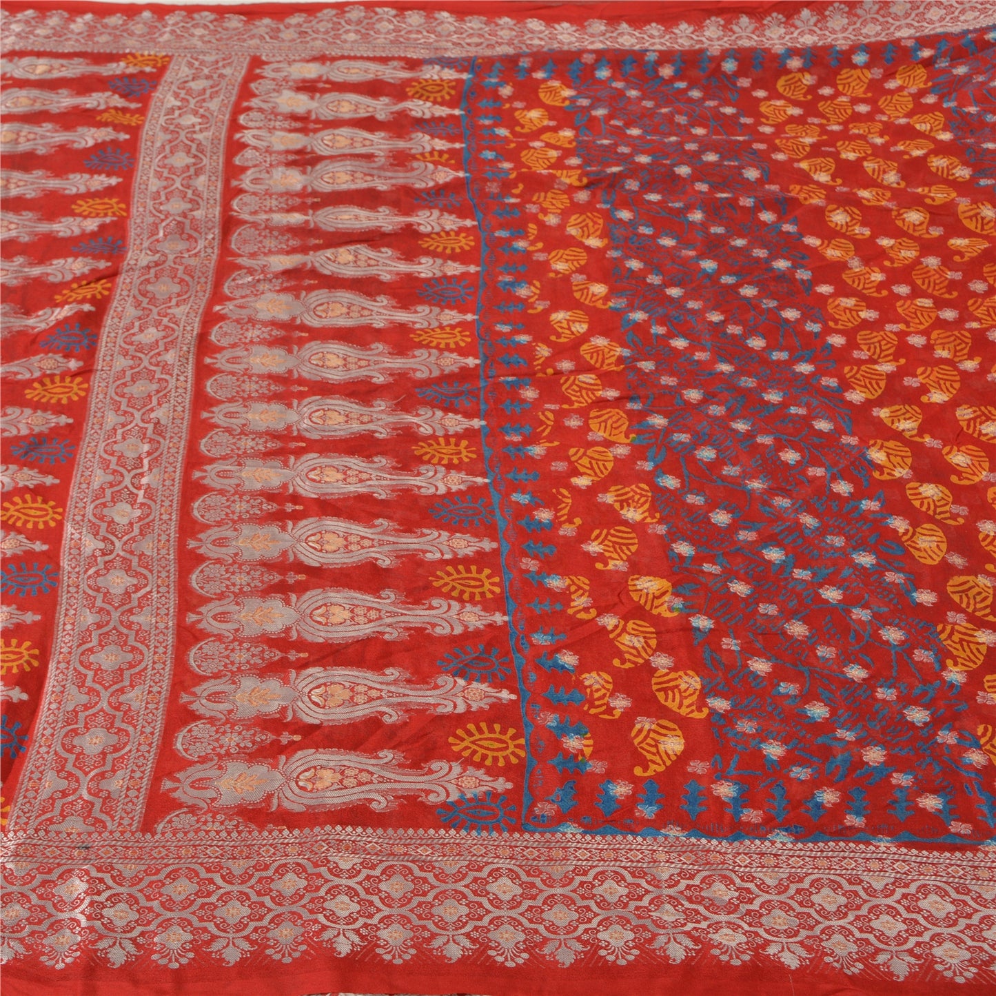 Sanskriti Vintage Red Bollywood Sarees Pure Georgette Silk Woven Sari Sustainable Fabric