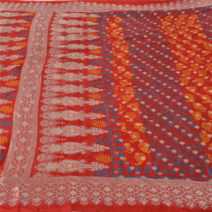 Sanskriti Vintage Red Bollywood Sarees Pure Georgette Silk Woven Sari Sustainable Fabric