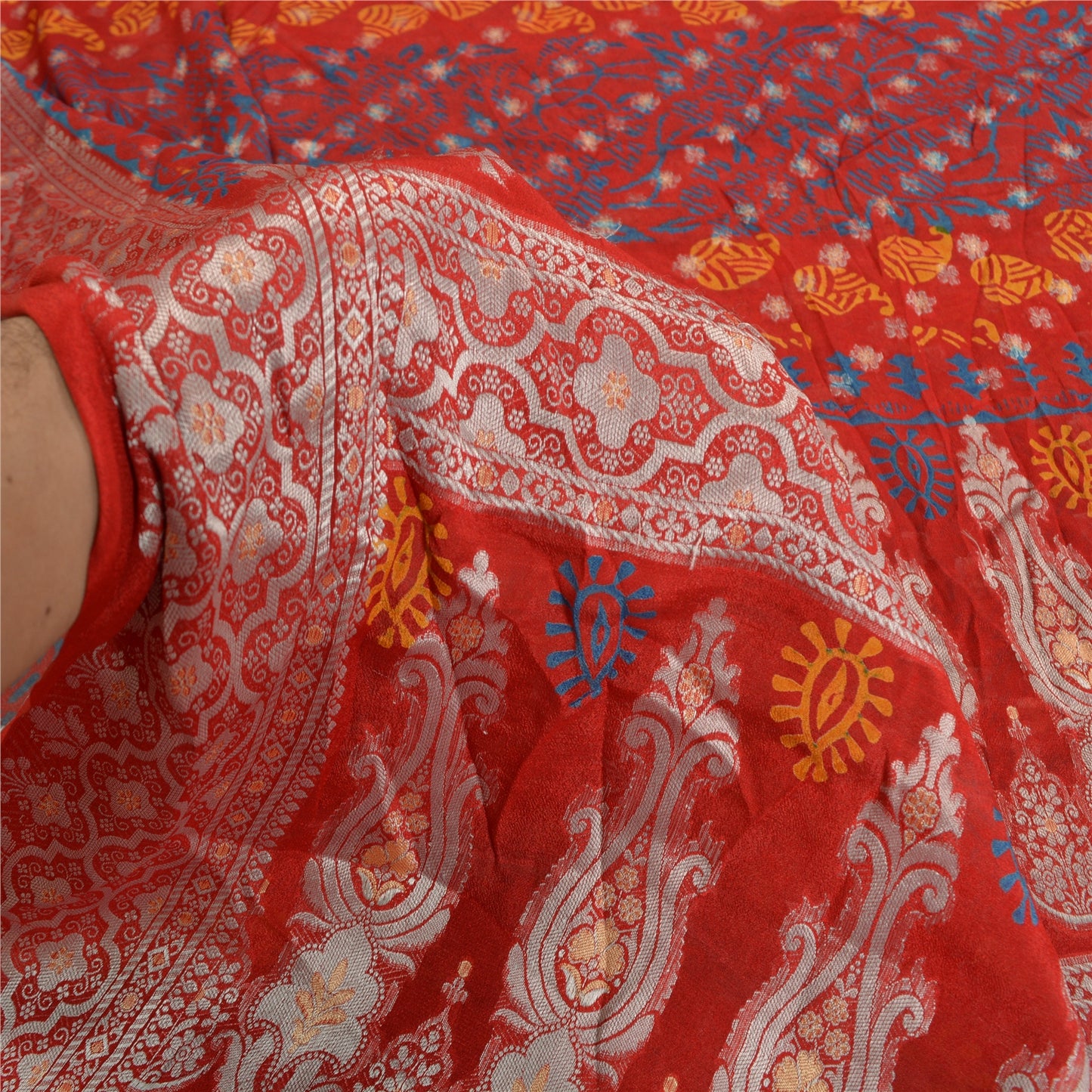 Sanskriti Vintage Red Bollywood Sarees Pure Georgette Silk Woven Sari Sustainable Fabric